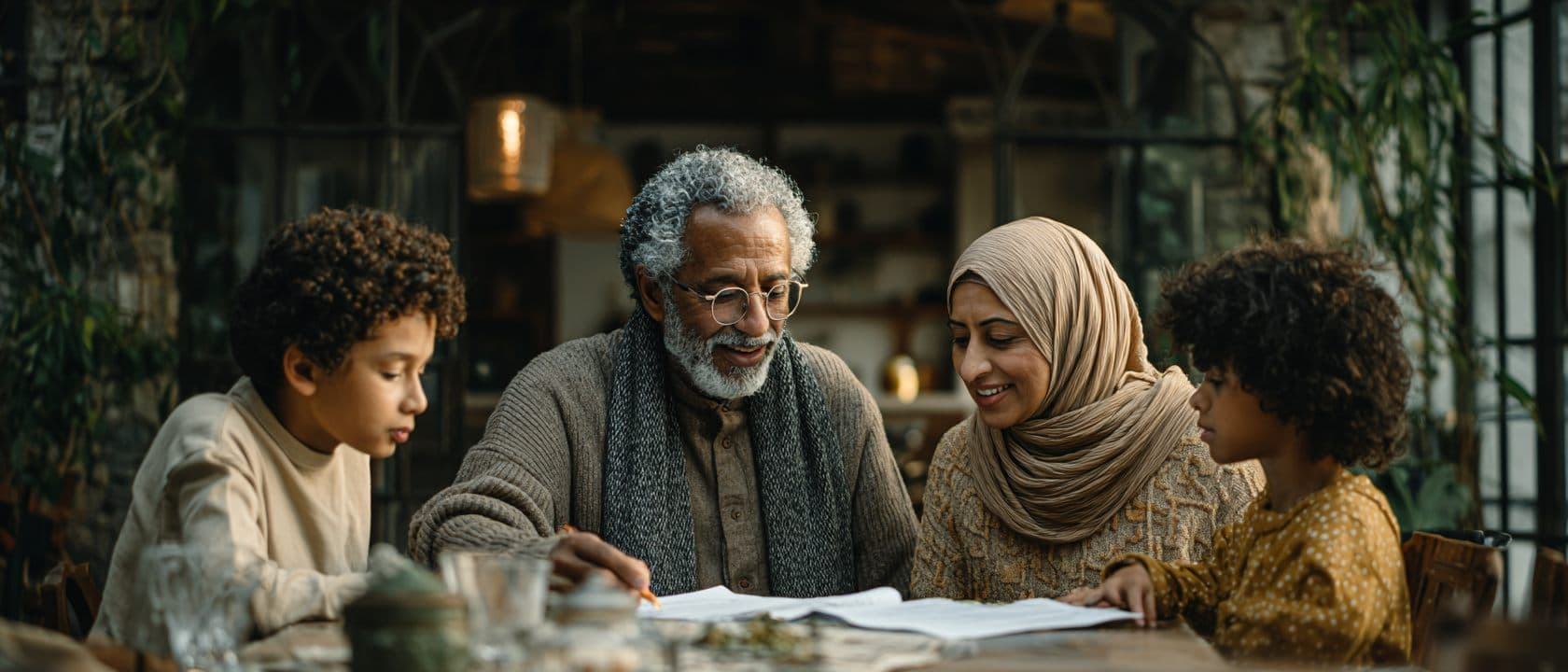 Muslim family reviewing estate planning documents together